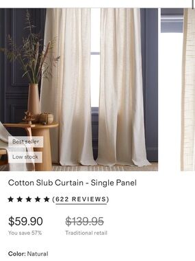 Quince Natural Cotton Slub Curtain Panel
